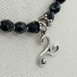 Sterling Silver 925 Triskele Pendant On A Black Glass Beaded Necklace